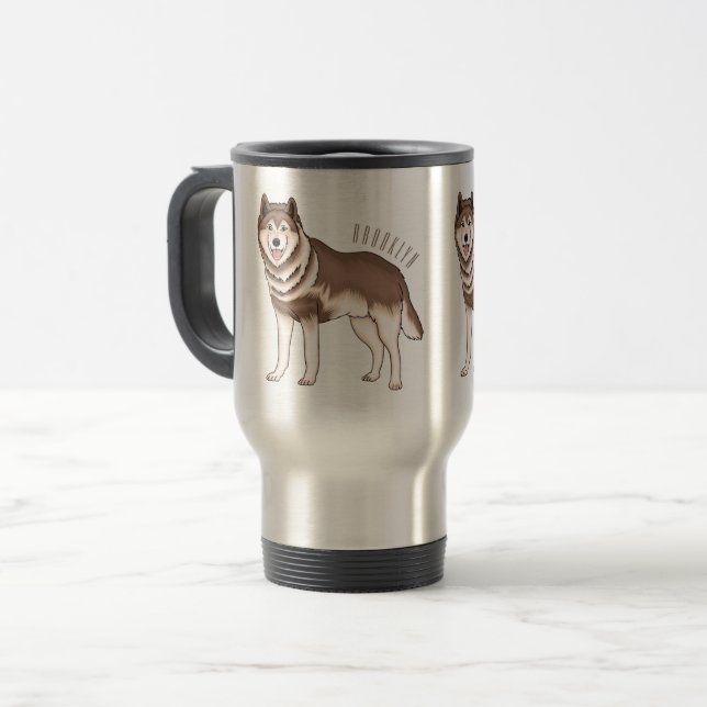 Siberian husky cartoon illustration travel mug (Front Left)