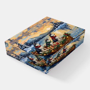 Siberian Husky Christmas Boat Holiday Paperweight