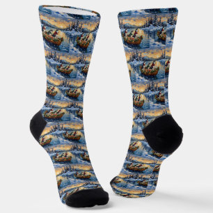Siberian Husky Christmas Boat Holiday Socks