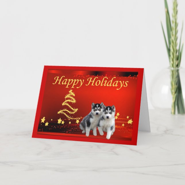 Siberian Husky Christmas Card Stars (Front)