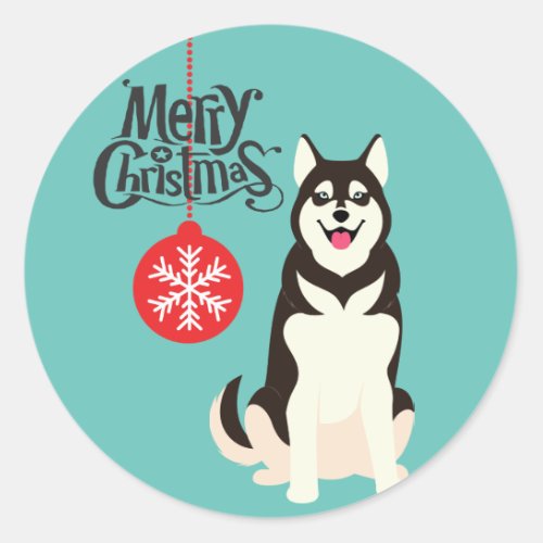 Siberian Husky Christmas  Classic Round Sticker