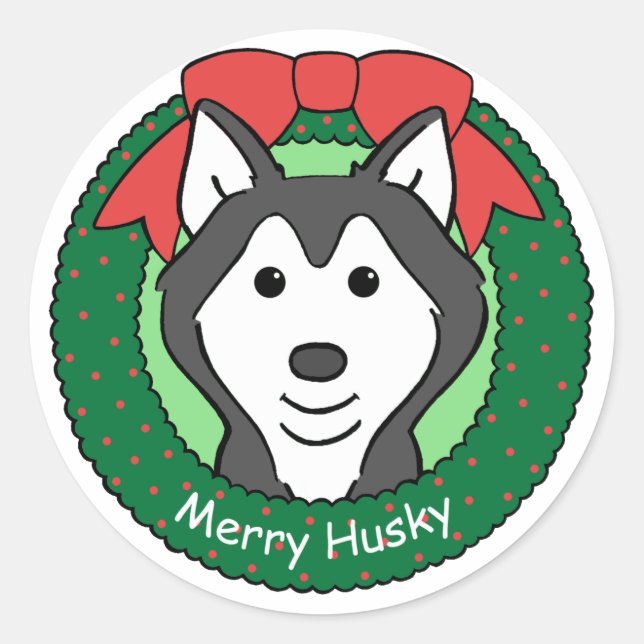 Siberian Husky Christmas Classic Round Sticker (Front)