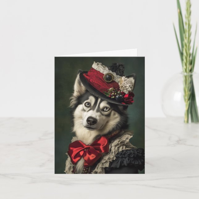 Siberian Husky Christmas Elegant Victorian Dog Holiday Card (Front)