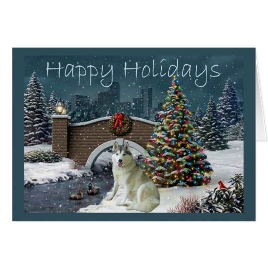 Siberian Husky Christmas Evening Card