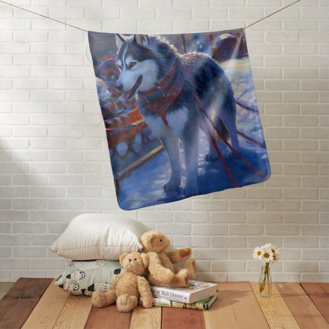 Siberian Husky Christmas Festive Season Baby Blanket (In Situ)