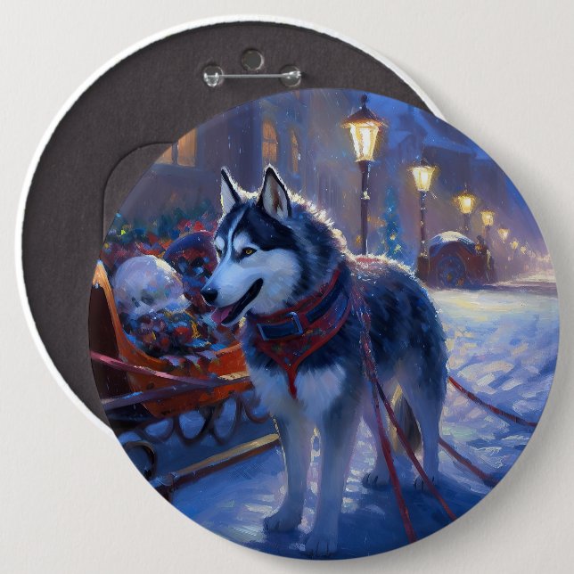 Siberian Husky Christmas Festive Season Button (Front & Back)