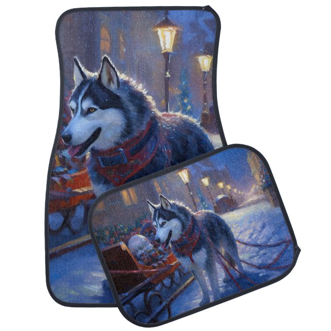 Siberian Husky Christmas Festive Season Car Floor Mat (Set)