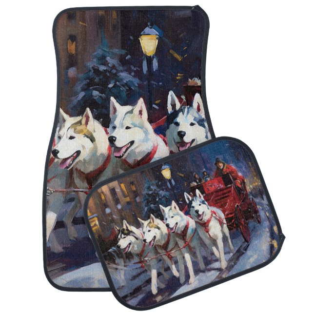 Siberian Husky Christmas Festive Season  Car Floor Mat (Set)