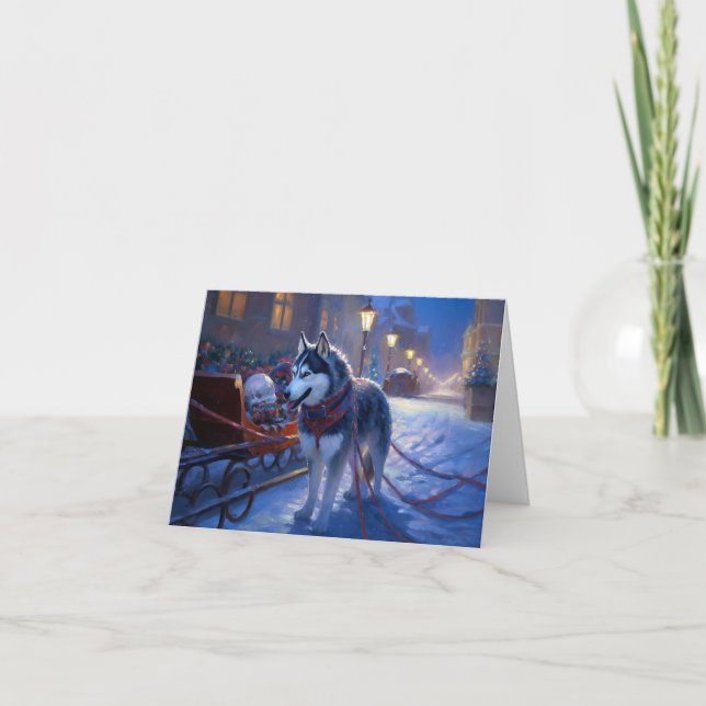 Siberian Husky Christmas Festive Season Card (Front)