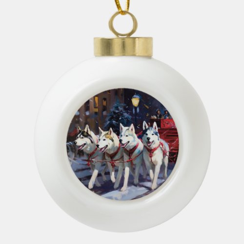 Siberian Husky Christmas Festive Season  Ceramic Ball Christmas Ornament