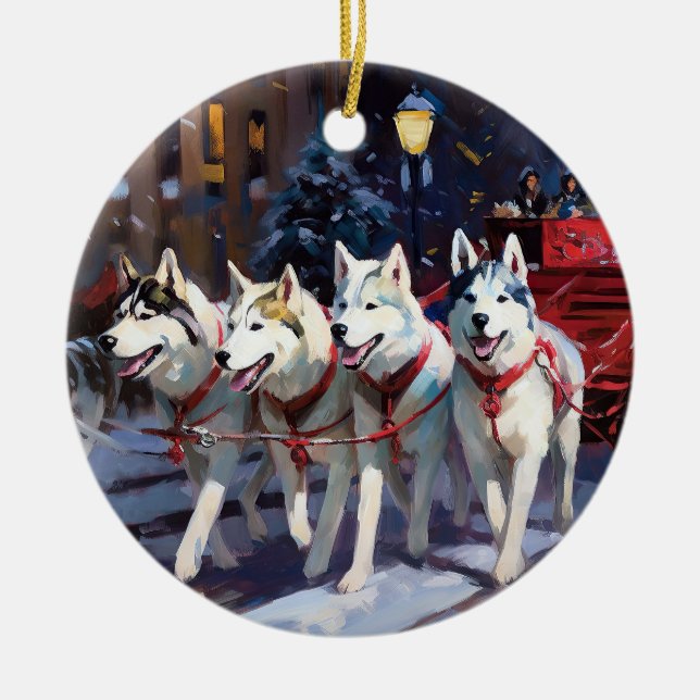 Siberian Husky Christmas Festive Season  Ceramic Ornament (Front)