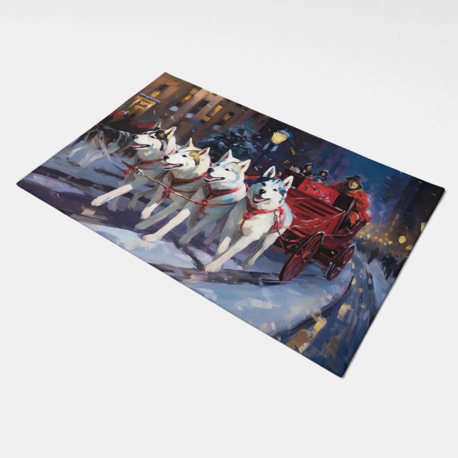 Siberian Husky Christmas Festive Season  Doormat (Angled)