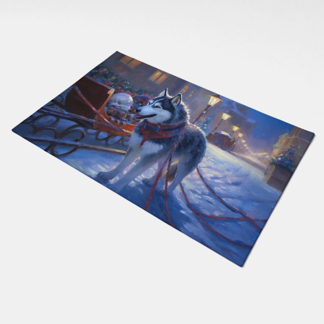 Siberian Husky Christmas Festive Season Doormat (Angled)