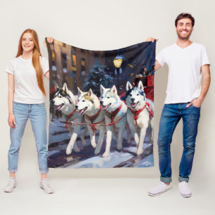 Siberian Husky Christmas Festive Season Fleece Blanket