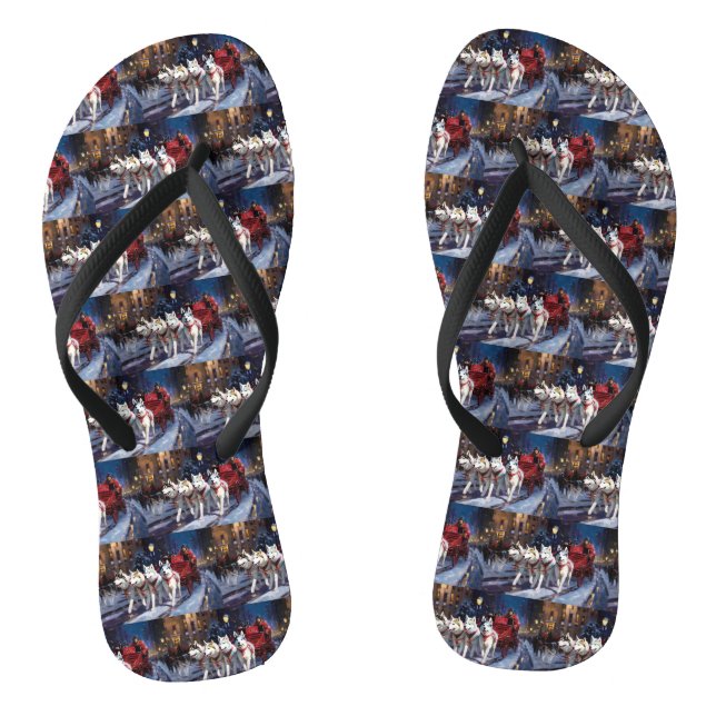 Siberian Husky Christmas Festive Season  Flip Flops (Footbed)