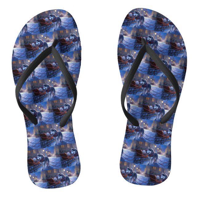 Siberian Husky Christmas Festive Season Flip Flops (Footbed)