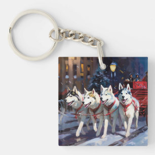 Siberian Husky Christmas Festive Season Keychain