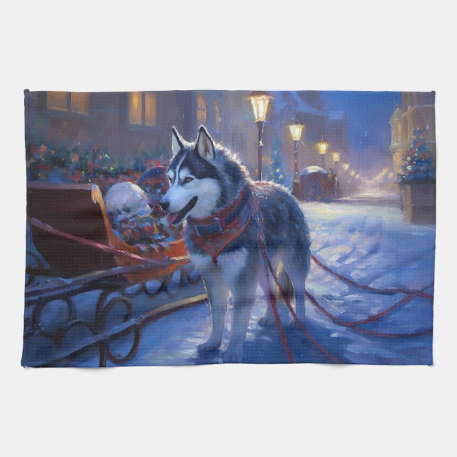 Siberian Husky Christmas Festive Season Kitchen Towel (Horizontal)
