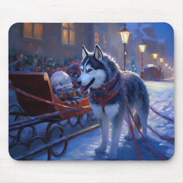 Siberian Husky Christmas Festive Season Mouse Pad (Front)