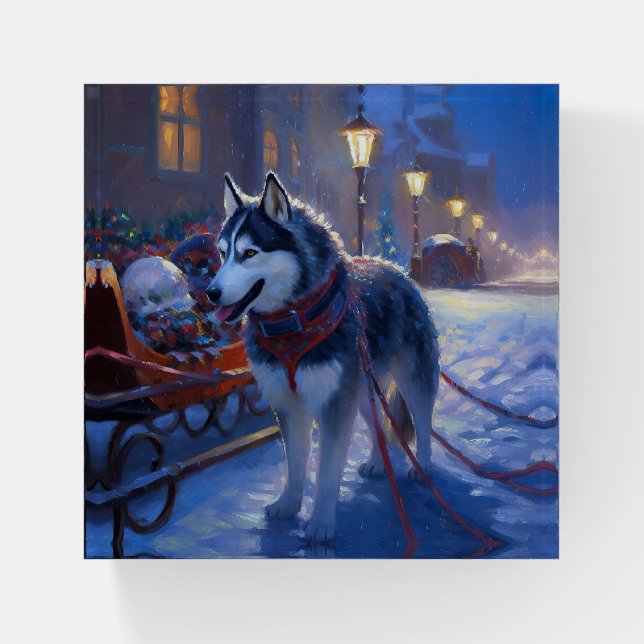 Siberian Husky Christmas Festive Season Paperweight (Front)
