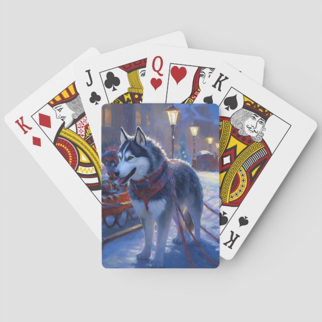 Siberian Husky Christmas Festive Season Poker Cards (Back)