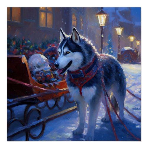 Siberian Husky Christmas Festive Season Poster