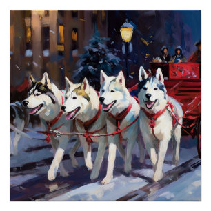 Siberian Husky Christmas Festive Season Poster