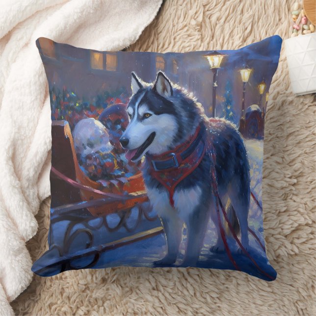 Siberian Husky Christmas Festive Season Throw Pillow (Blanket)