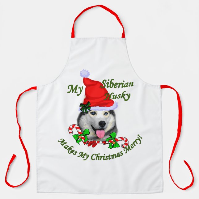 Siberian Husky Christmas Merry Apron (Front)