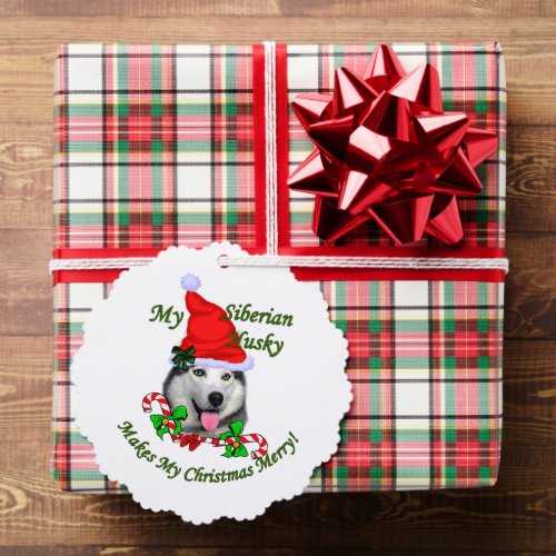 Siberian Husky Christmas Merry Ornament Card