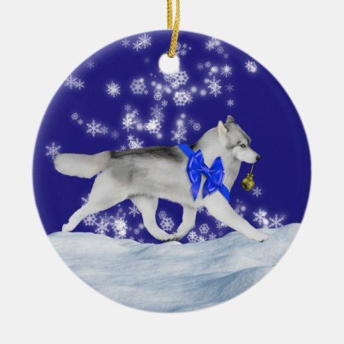 Siberian Husky Christmas Ornament