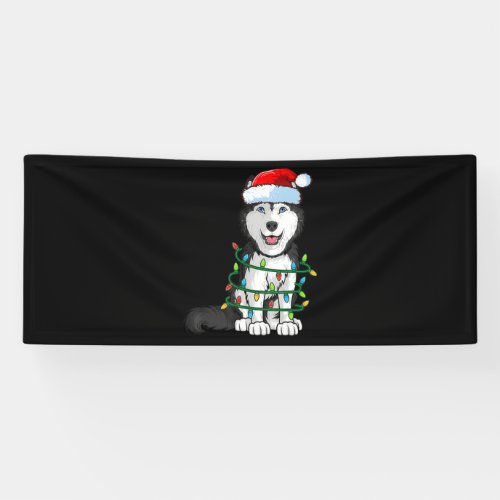 Siberian Husky Christmas Santa Hat Xmas Lights Dog Banner