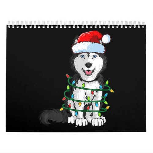 Siberian Husky Christmas Santa Hat Xmas Lights Dog Calendar