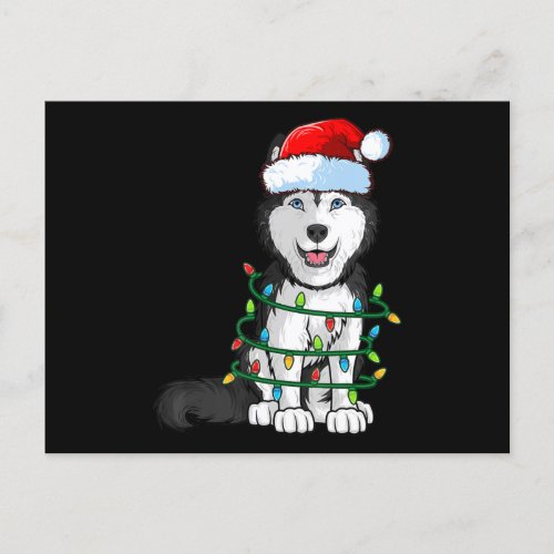 Siberian Husky Christmas Santa Hat Xmas Lights Dog Holiday Postcard