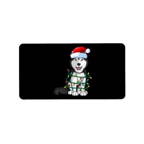Siberian Husky Christmas Santa Hat Xmas Lights Dog Label