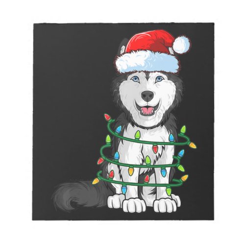 Siberian Husky Christmas Santa Hat Xmas Lights Dog Notepad