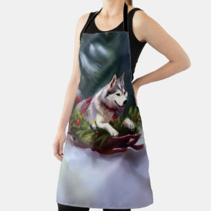 Siberian Husky Christmas snow winter Apron