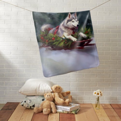 Siberian Husky Christmas snow winter Baby Blanket