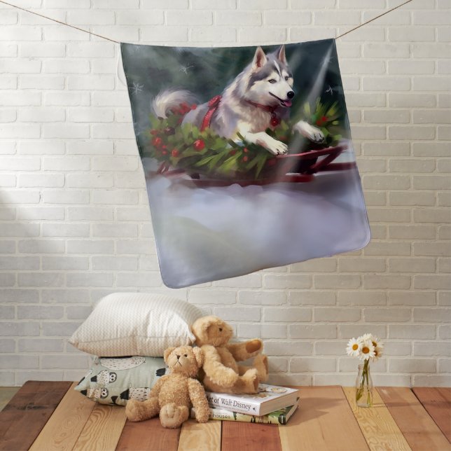 Siberian Husky Christmas snow winter Baby Blanket (In Situ)