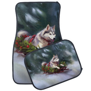 Siberian Husky Christmas snow winter Car Floor Mat