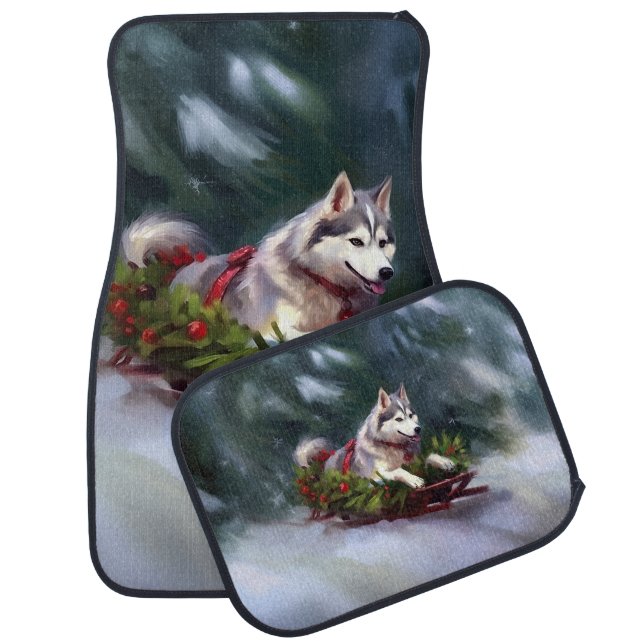 Siberian Husky Christmas snow winter Car Floor Mat (Set)