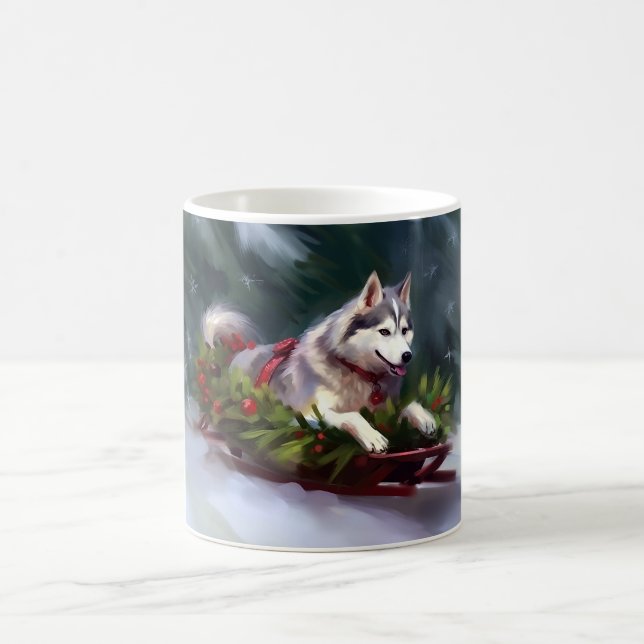 Siberian Husky Christmas snow winter Coffee Mug (Center)