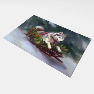 Siberian Husky Christmas snow winter Doormat