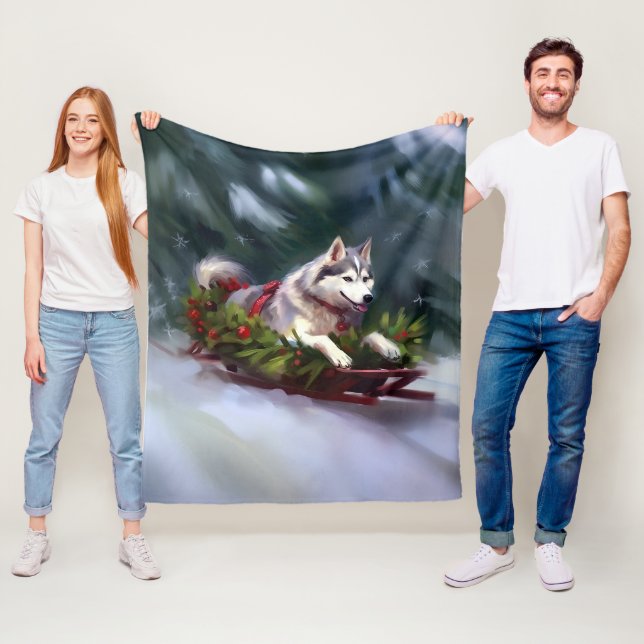Siberian Husky Christmas snow winter Fleece Blanket (In Situ)