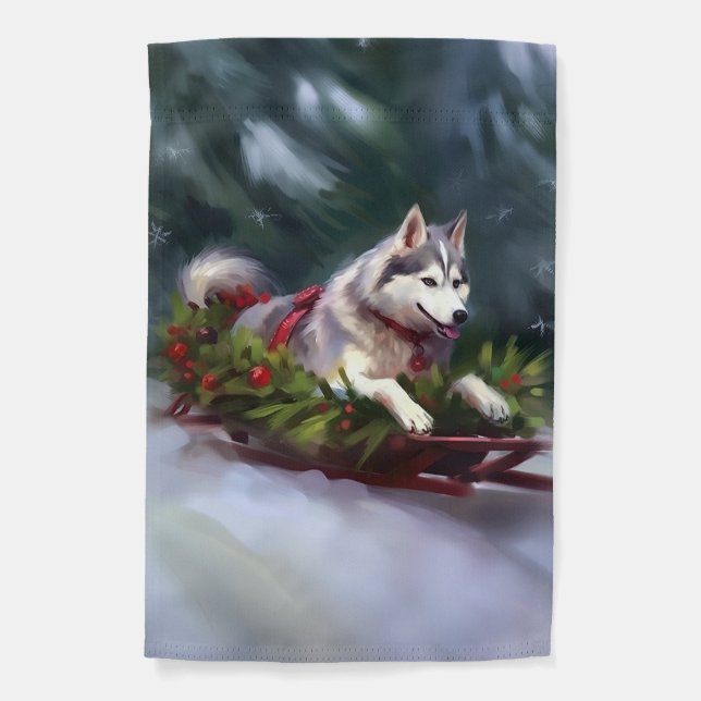Siberian Husky Christmas snow winter Garden Flag (Front)