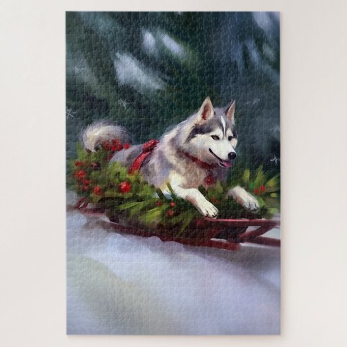 Siberian Husky Christmas snow winter Jigsaw Puzzle