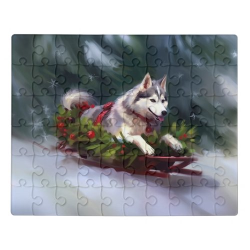 Siberian Husky Christmas snow winter Jigsaw Puzzle