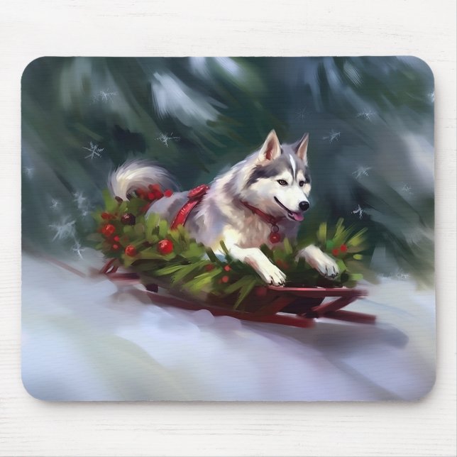 Siberian Husky Christmas snow winter Mouse Pad (Front)