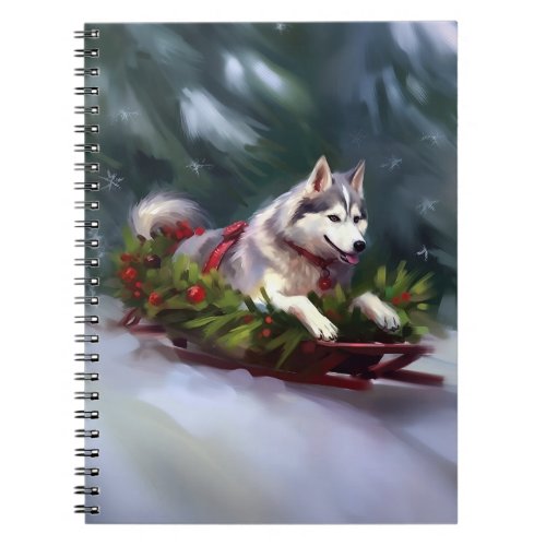 Siberian Husky Christmas snow winter Notebook