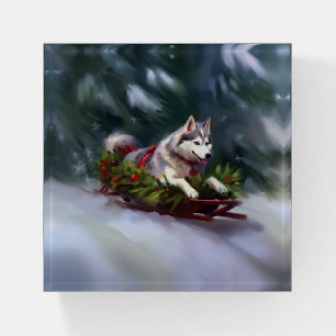 Siberian Husky Christmas snow winter Paperweight
